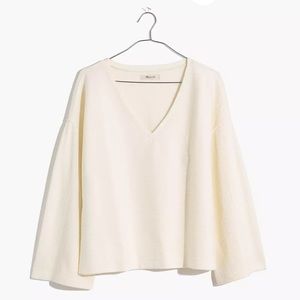 Madewell Sz M Ottoman Jacquard V-Neck Long-Sleeve Top (LM14)